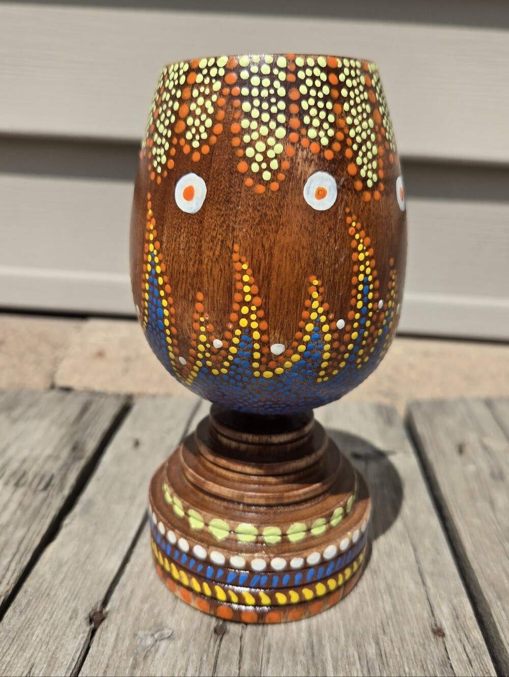 Handpainted Vtg Wood Candle Holder MCM Dot Art Dont Throw It Out